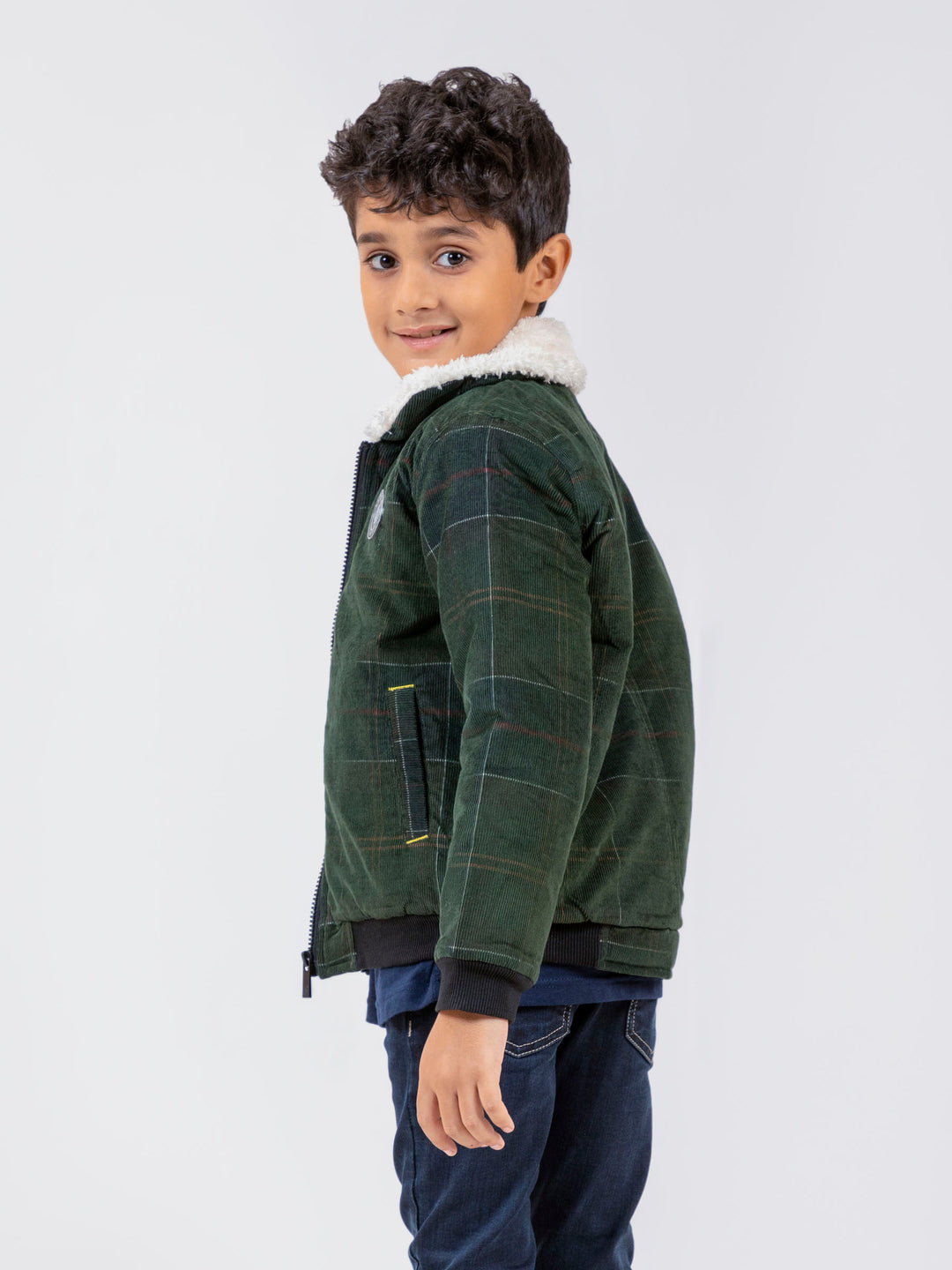 Green Corduroy Quilted Jacket With Sherpa Collar Brumano Pakistan