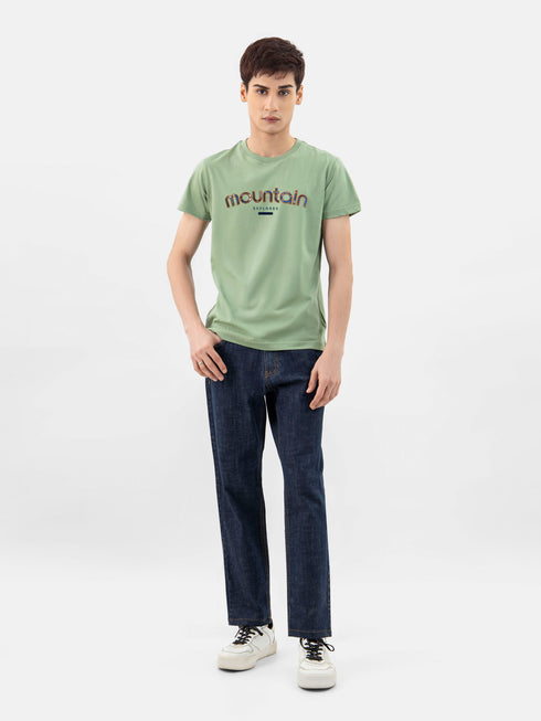 Green Crew Neck T-Shirt With Embroidered Print