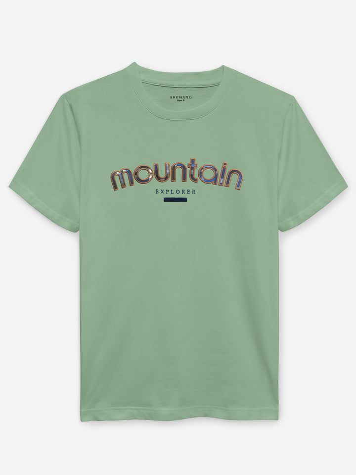Green Crew Neck T-Shirt With Embroidered Print