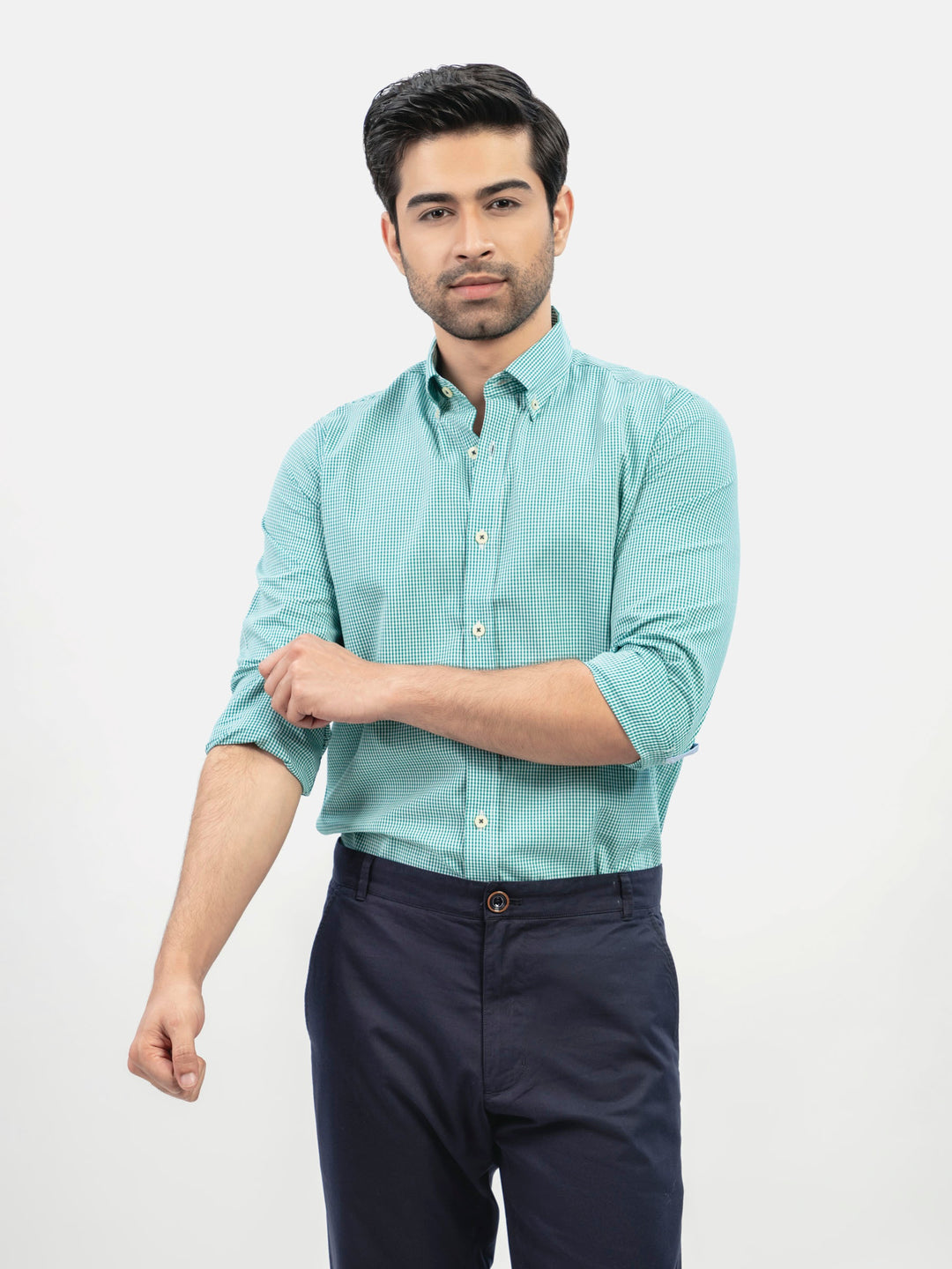 Green gingham button down shirt brumano pakistan