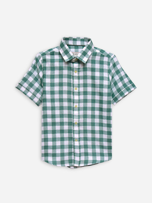 Green Large Gingham Half Sleeve Casual Shirt