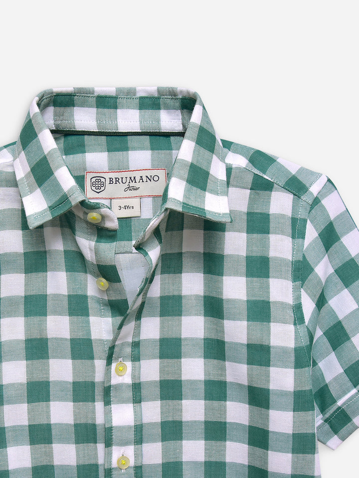 Green Large Gingham Half Sleeve Casual Shirt
