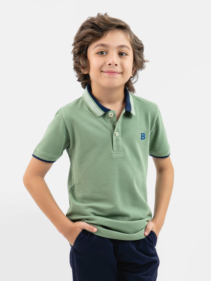 Green Pique Polo With Navy Collar Brumano Pakistan