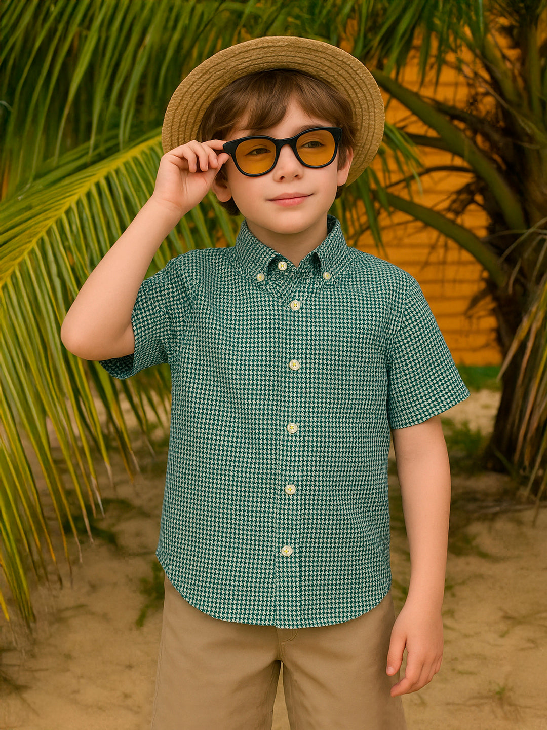 Green Printed Button Down Half Sleeve Casual Shirt