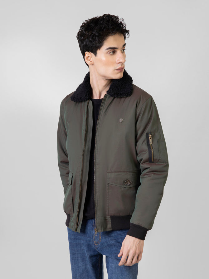 Green Sherpa Collar Aviator Jacket