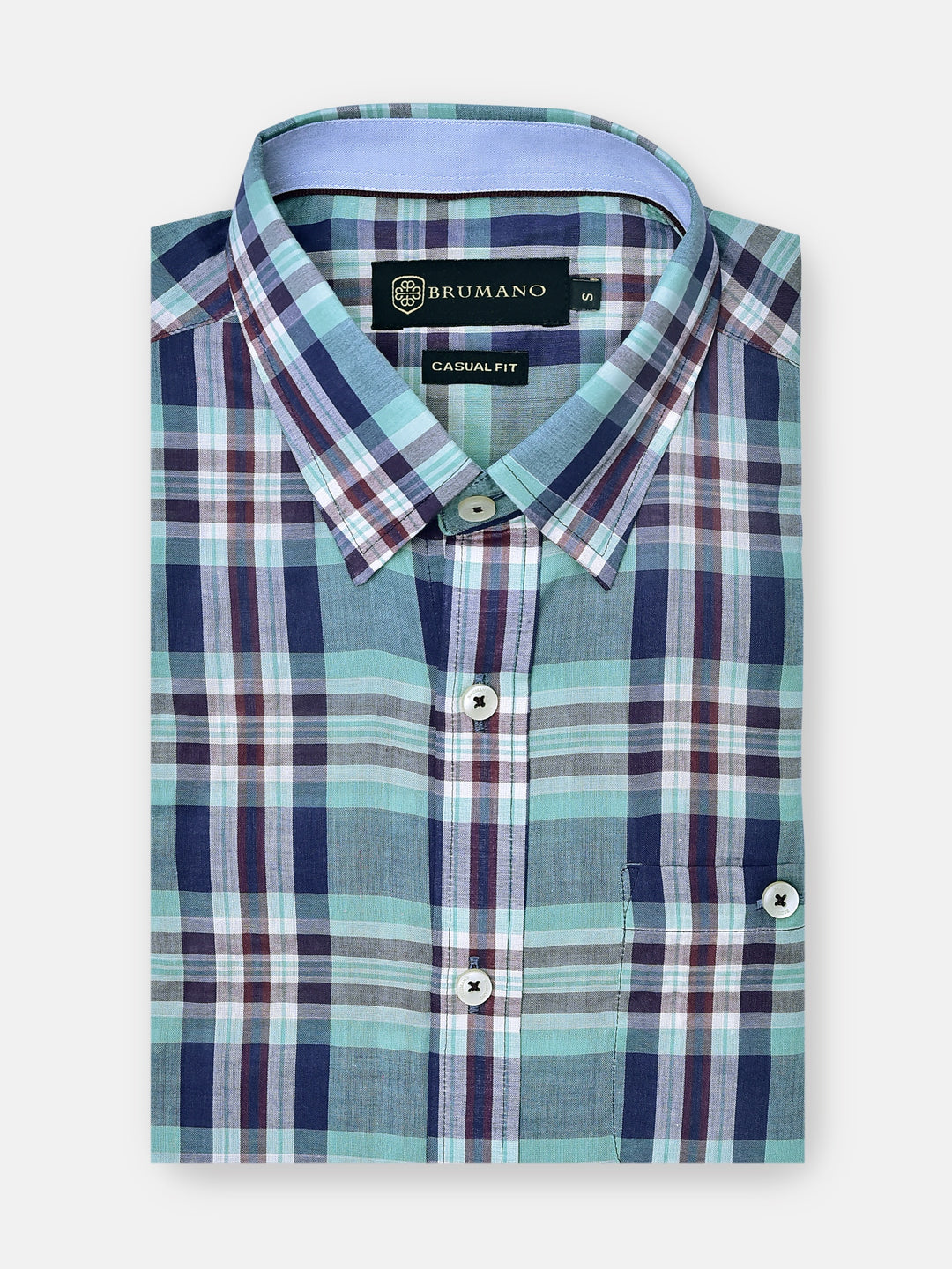 Green tartan plaid light weight seersucked shirt brumano pakistan