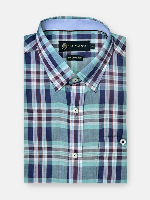 Green Tartan Plaid Light Weight Seersucked Shirt Brumano Pakistan