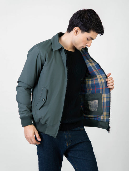 Green Twill Harrington Jacket With Collar Brumano Pakistan