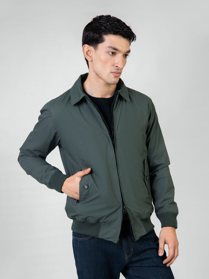 Green Twill Harrington Jacket