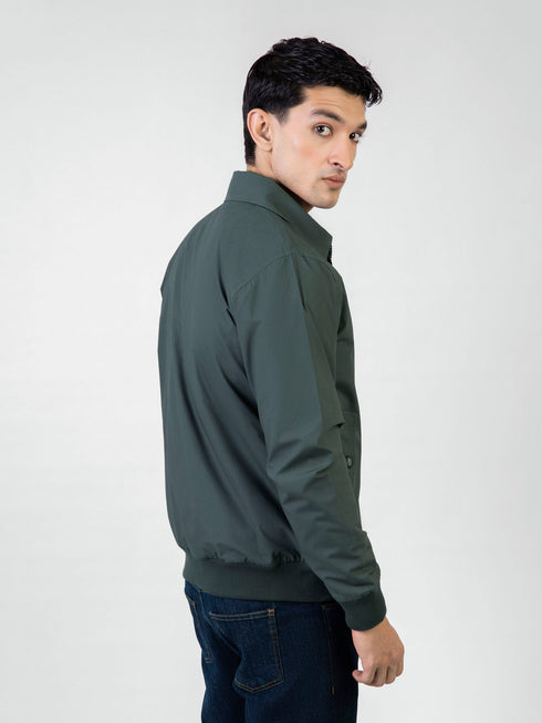 Green Twill Harrington Jacket With Collar Brumano Pakistan