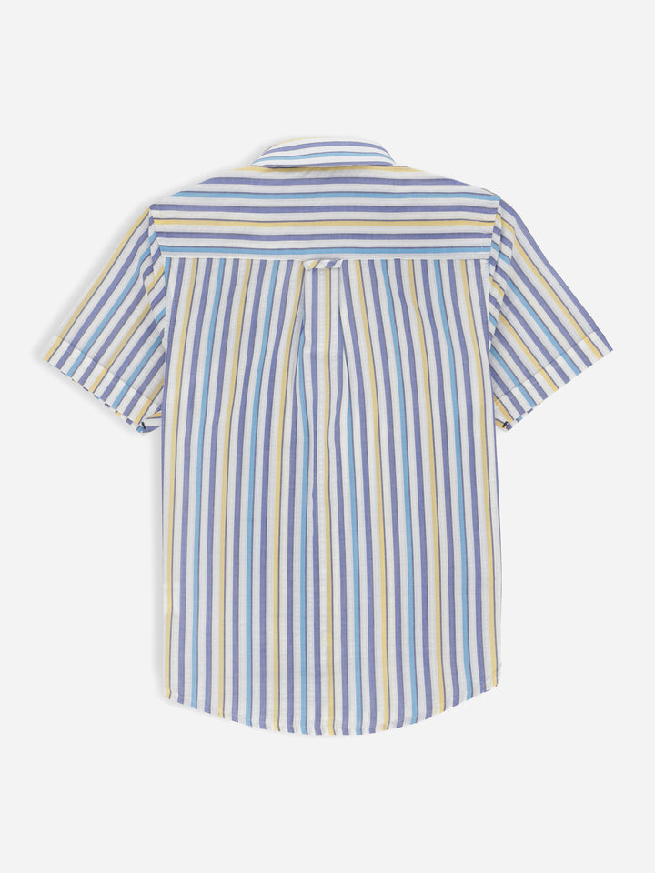 Green & Blue Seersucked Striped Half Sleeve Casual Shirt Brumano Pakistan