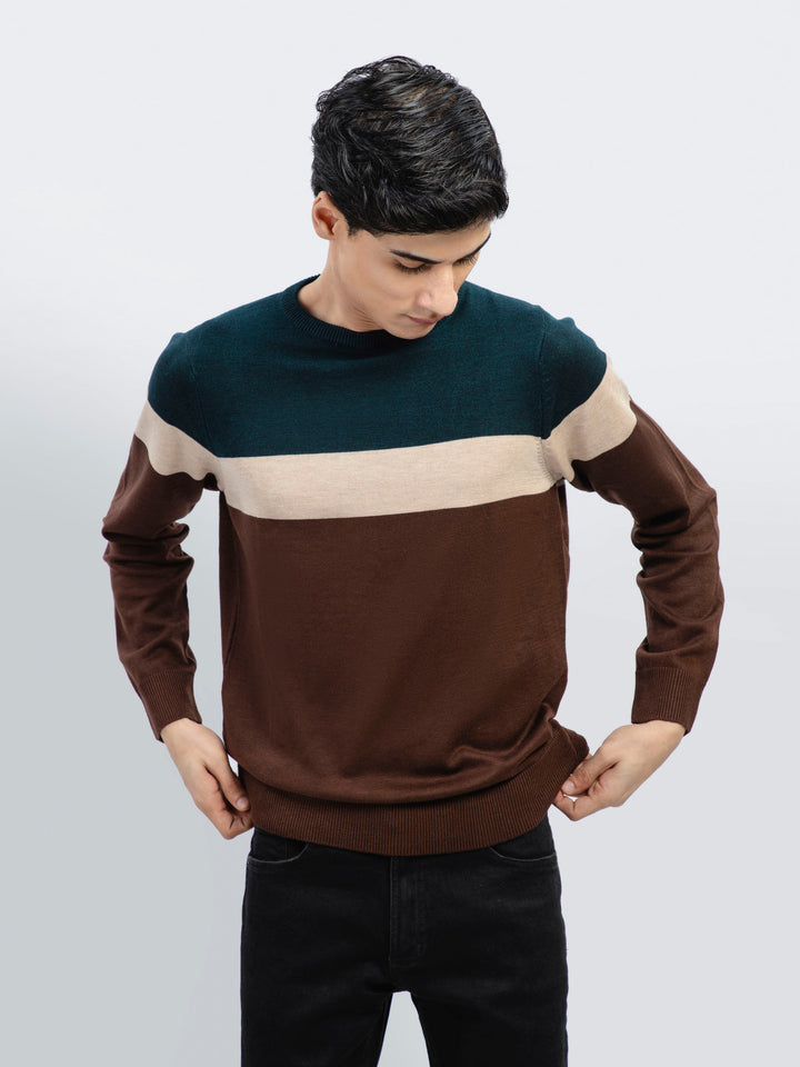 Green & Brown Striped Wool Blended Jumper Brumano Pakistan