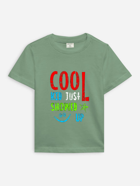 Green 'Cool Kid' Printed Casual T-Shirt Brumano Pakistan