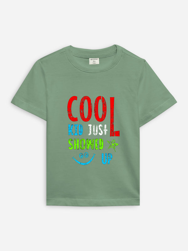 Green 'Cool Kid' Printed Casual T-Shirt Brumano Pakistan