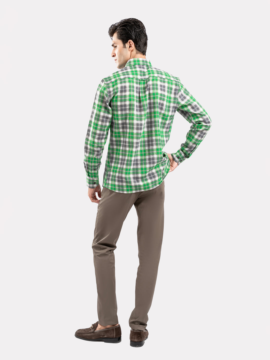 Green & Grey Linen Checkered Button Down Shirt