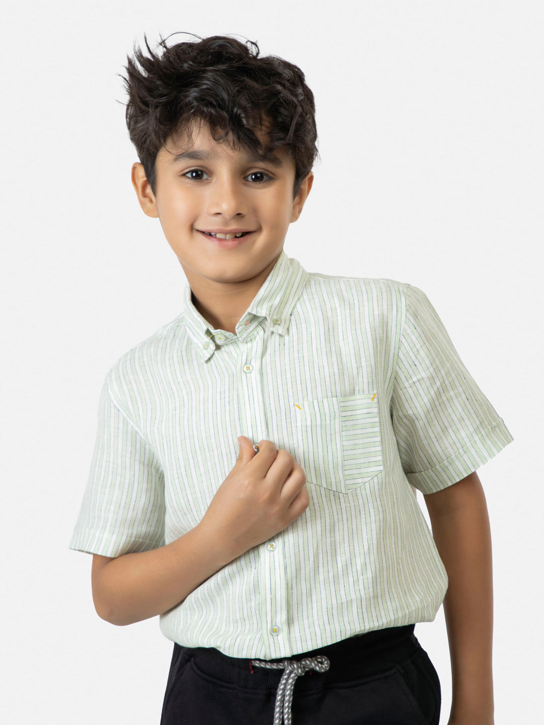 Green & white cottonlinen striped half sleeve casual shirt brumano pakistan 