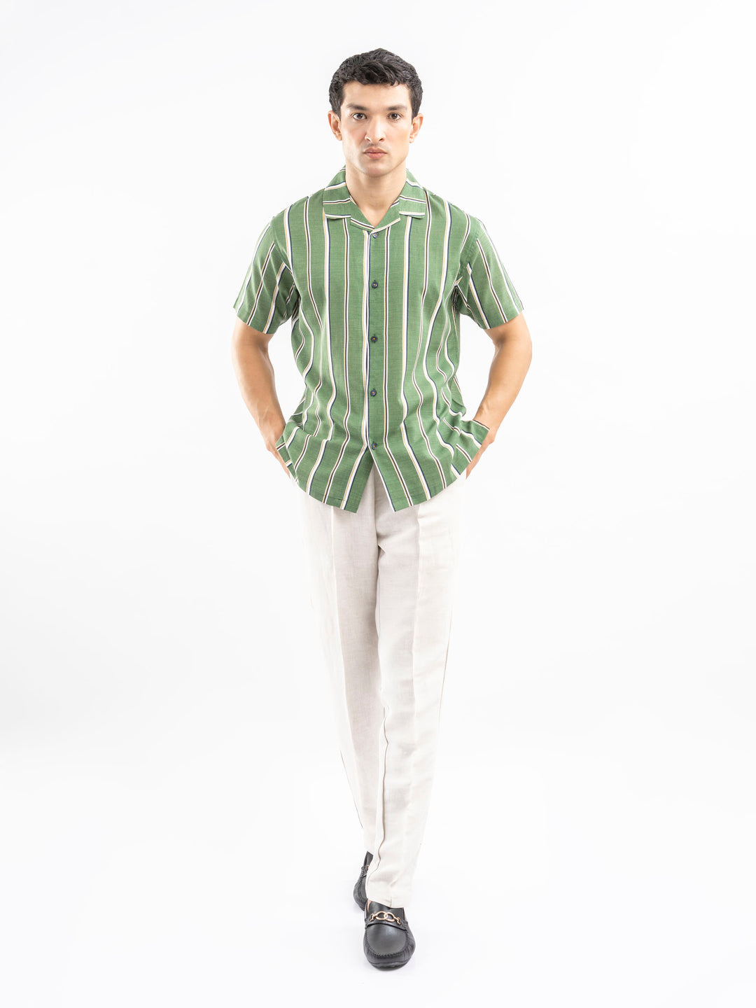 Green whitestripedcubancollarshirtbrumanopakistan4