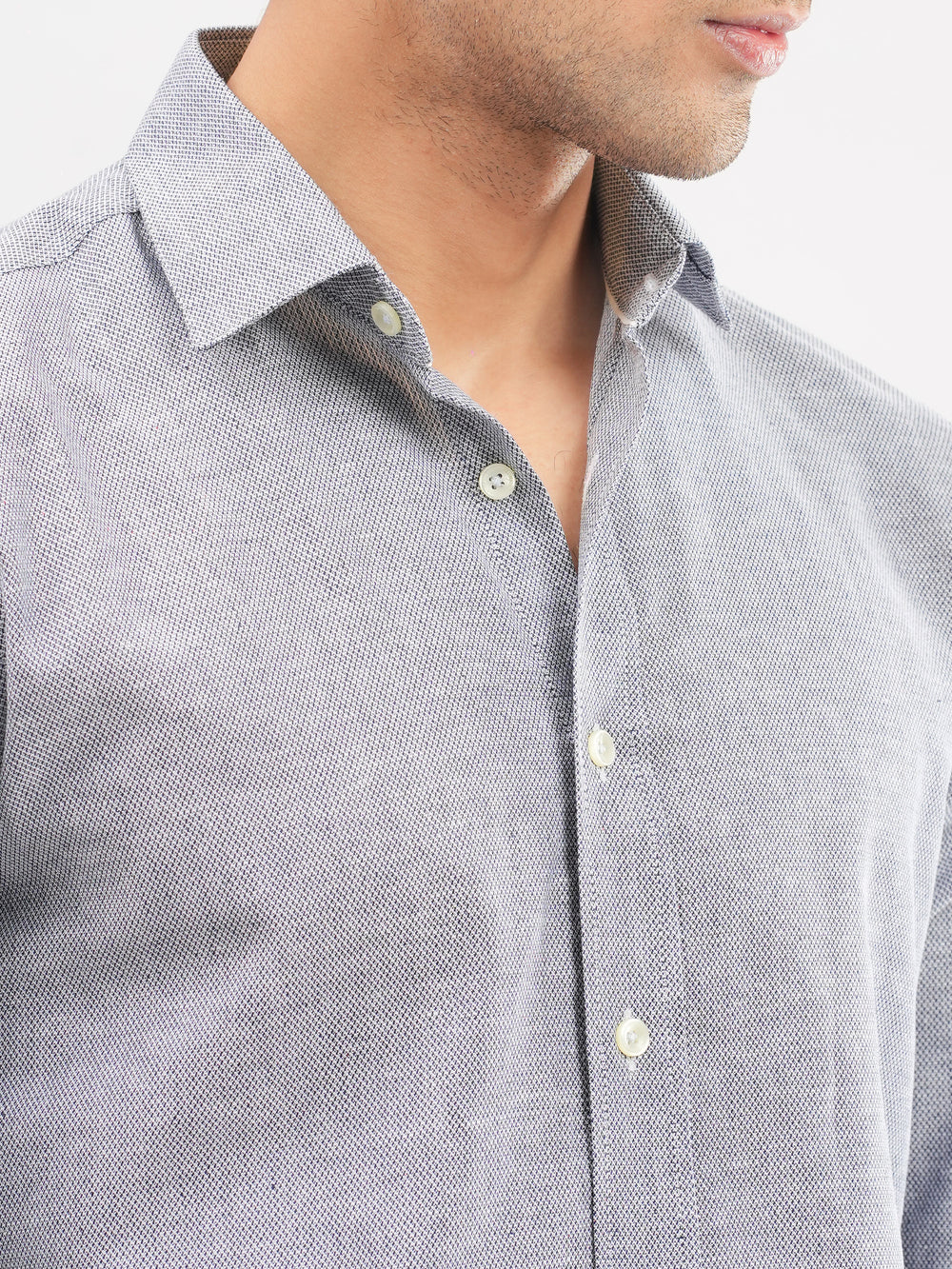 Close up of grey dobby structured fabric texture