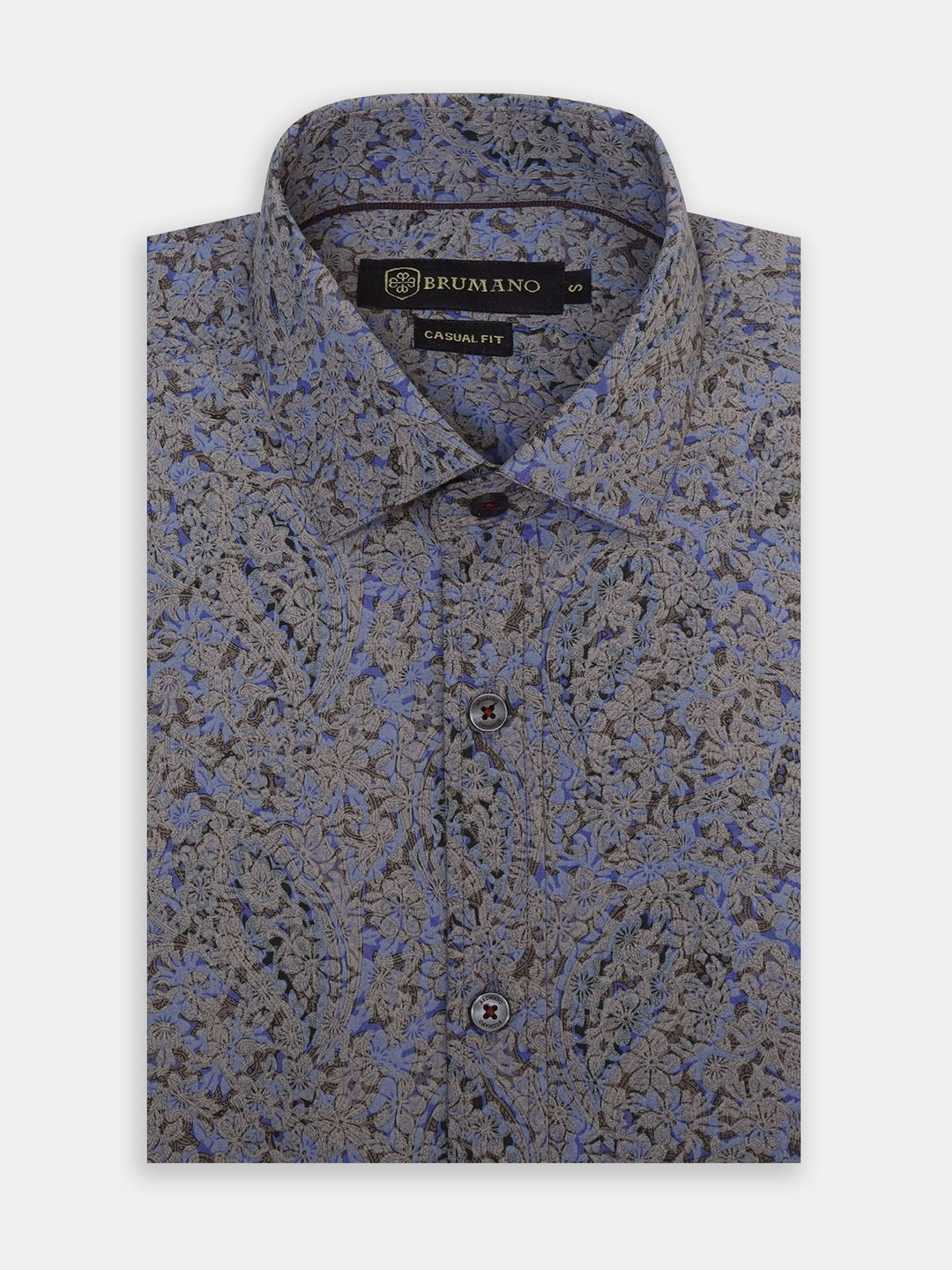 Grey & Blue Motif Printed Shirt