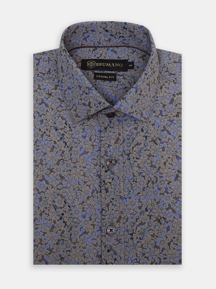 Grey & Blue Motif Printed Shirt