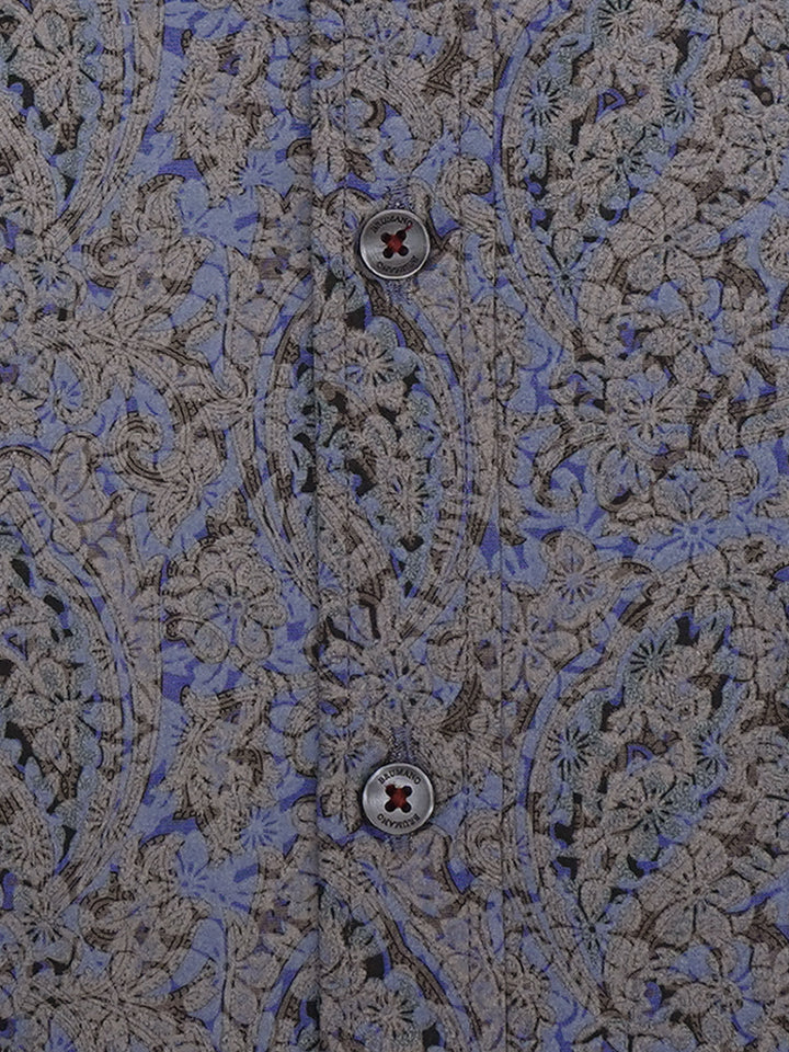 Grey & Blue Motif Printed Shirt