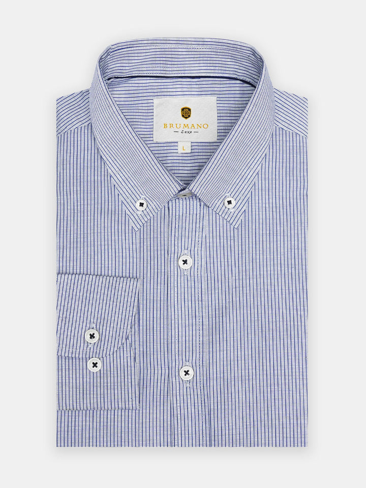 Grey & Blue Stuctured Striped Formal Shirt - Luxe
