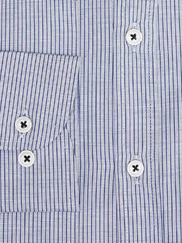 Grey & Blue Stuctured Striped Formal Shirt - Luxe
