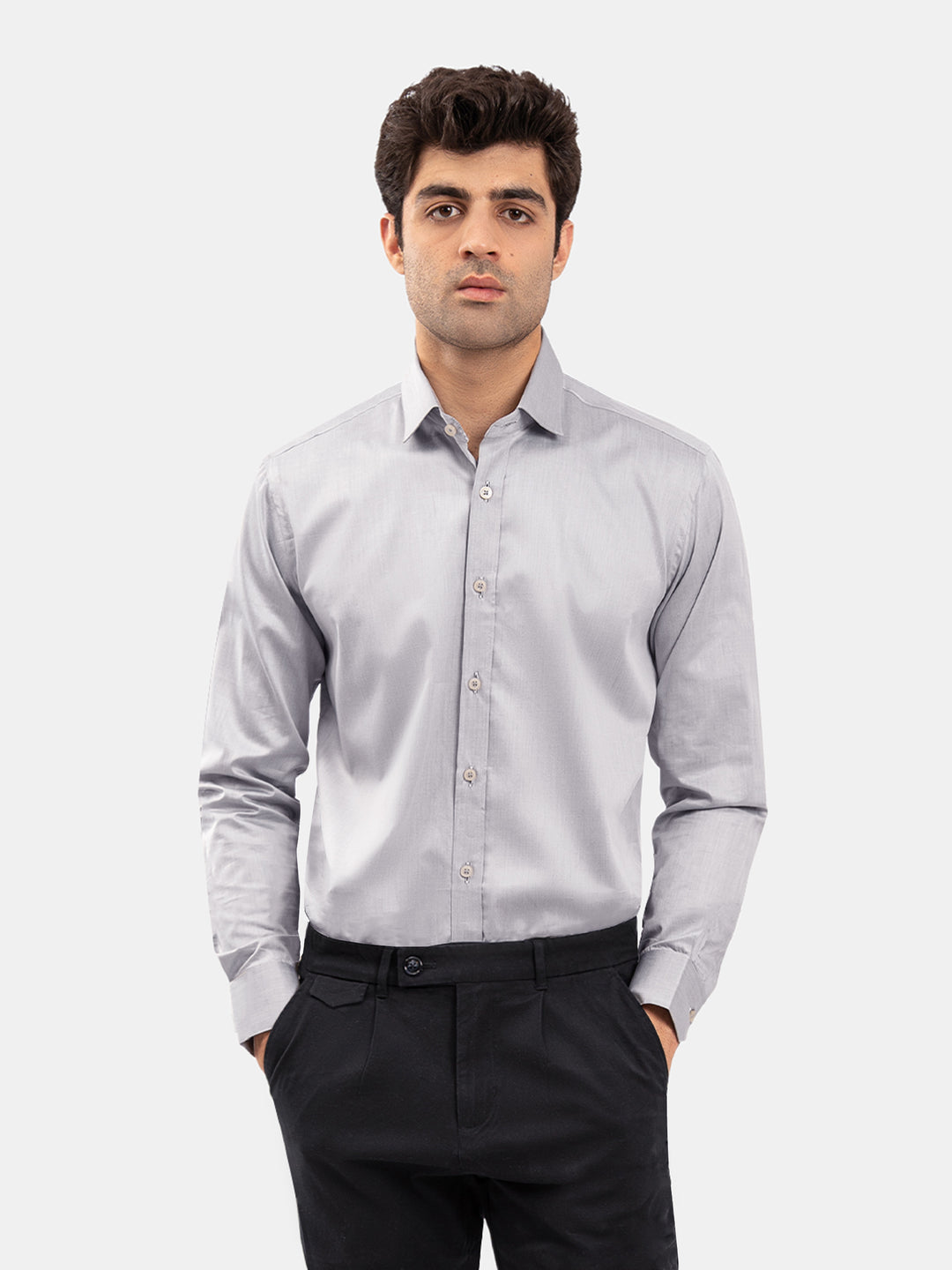 Grey Formal Shirt With Detailing - Luxe