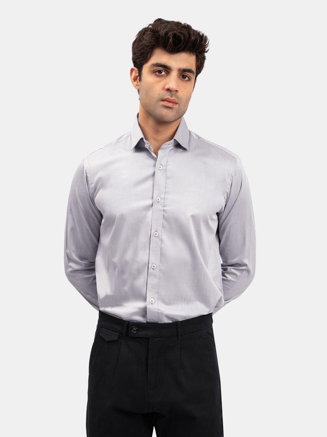 Grey Formal Shirt With Detailing - Luxe