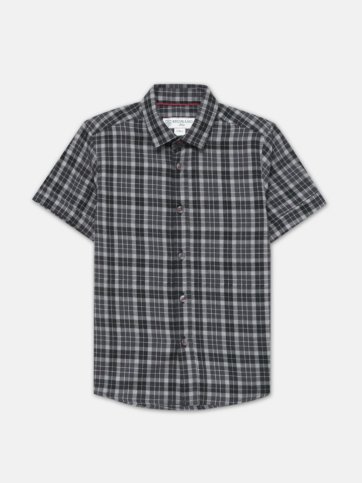 Grey Light Checkered Half Sleeve Shirt - Junior