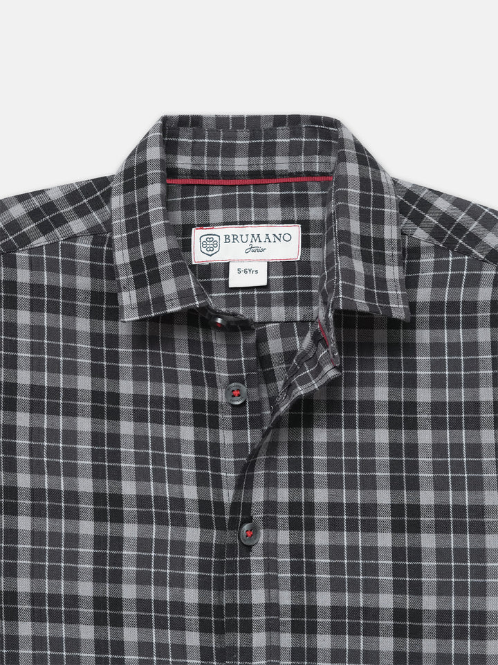 Grey Light Checkered Half Sleeve Shirt - Junior