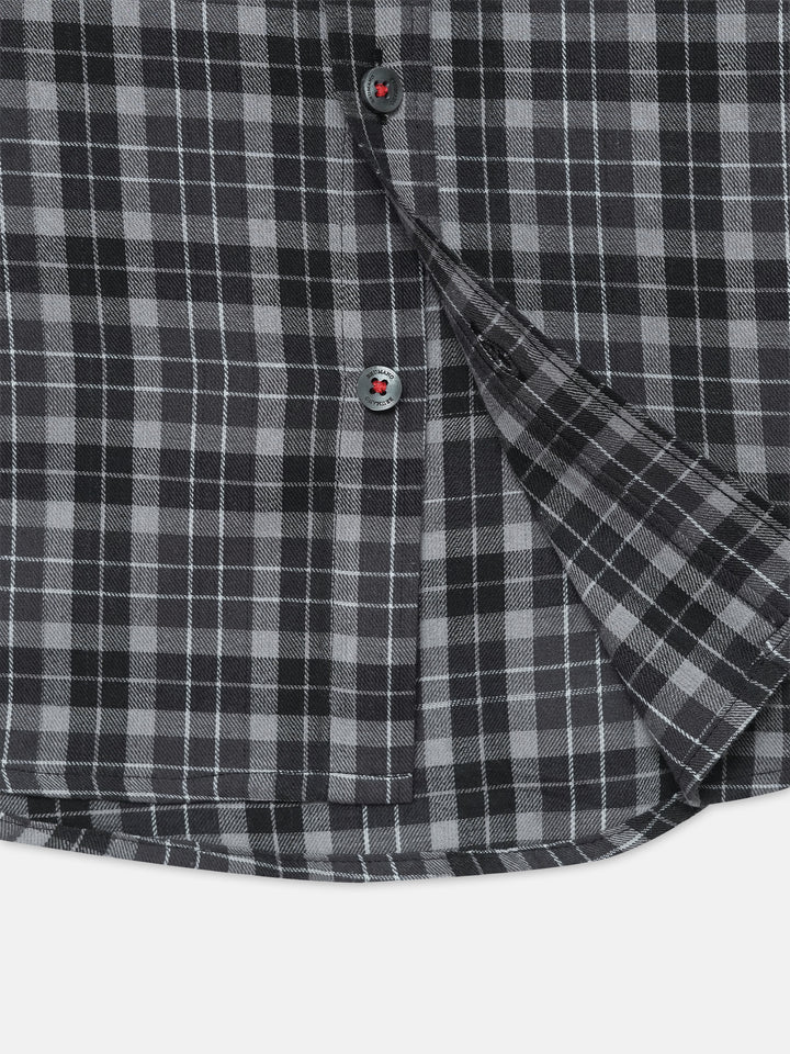 Grey Light Checkered Half Sleeve Shirt - Junior