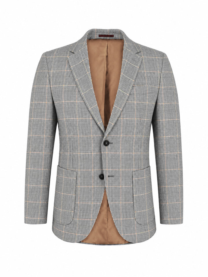 Grey Linen Checkered Blazer