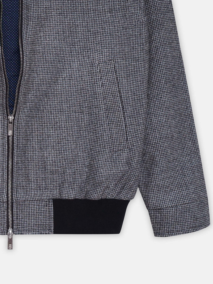 Grey Micro Checkered Structured Wool & Cashmere Blended Jacket - Sartoria