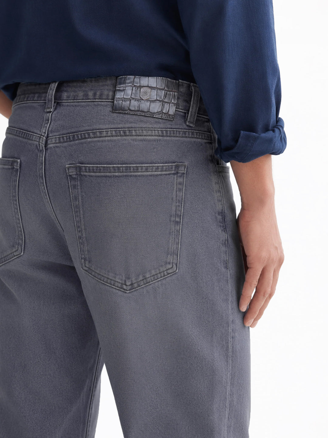 Grey Stonewash Straight Fit Casual Denim With Stretch