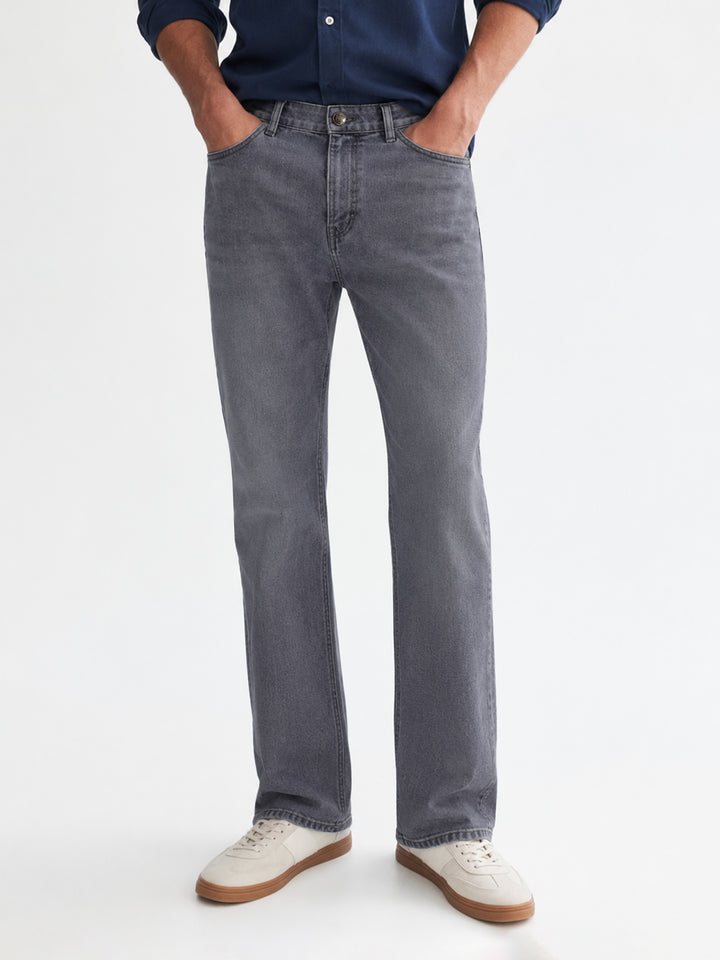 Grey Stonewash Straight Fit Casual Denim With Stretch