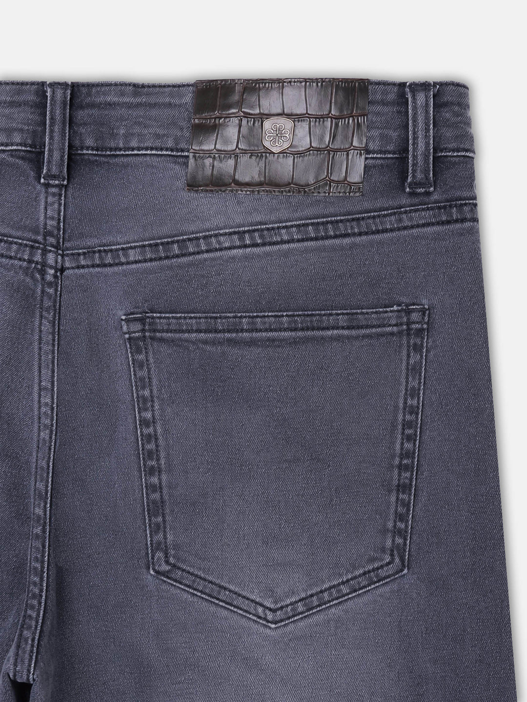 Grey Stonewash Straight Fit Casual Denim With Stretch