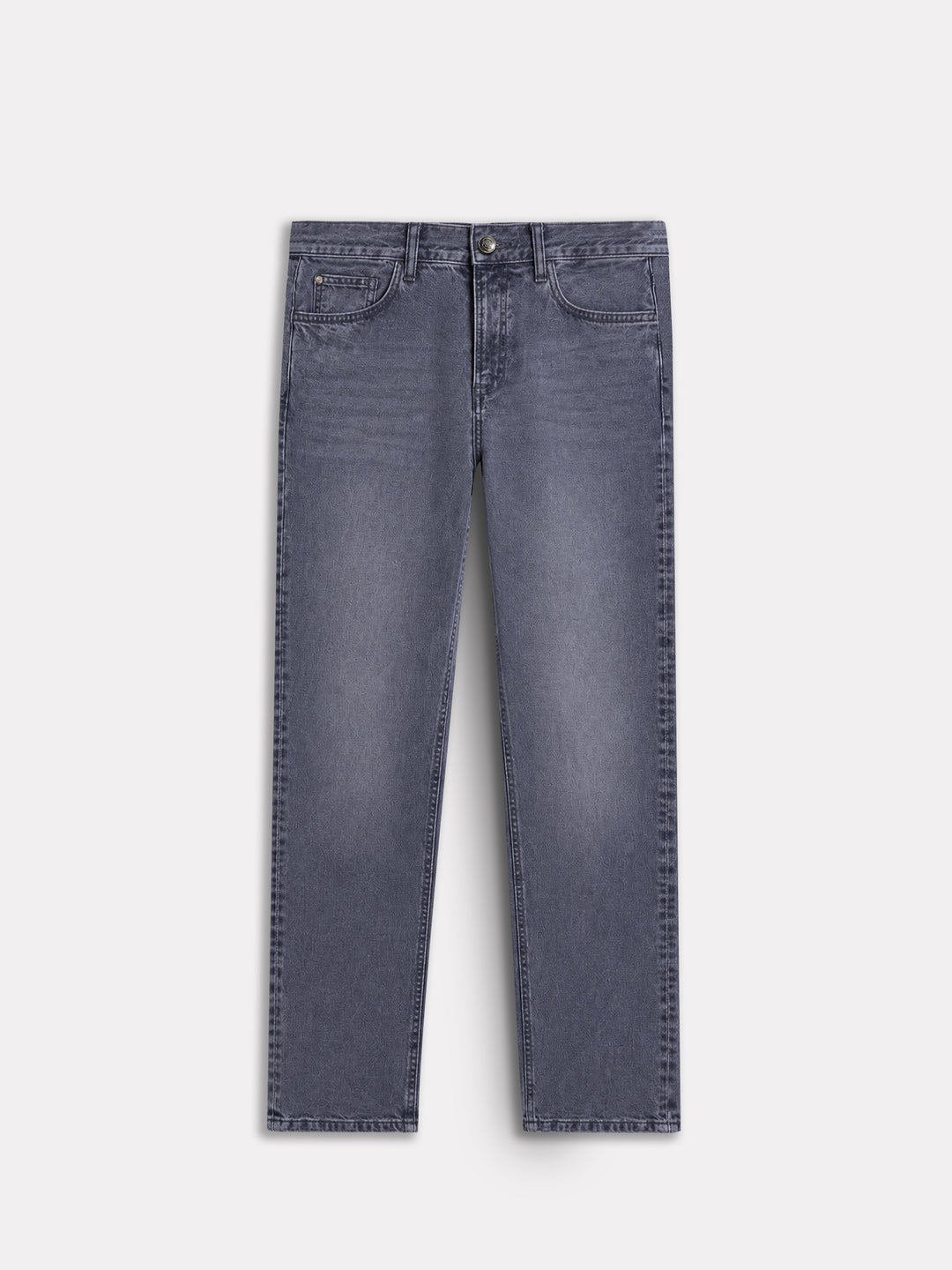 Grey Stonewash Straight Fit Casual Denim With Stretch