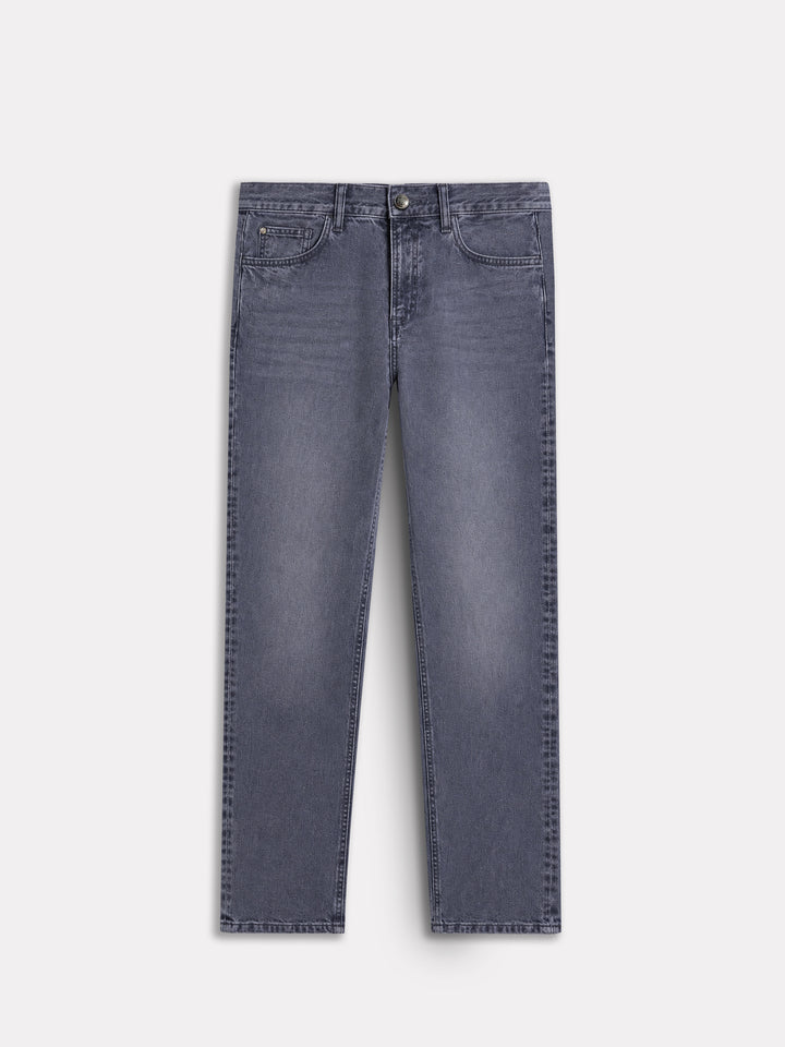 Grey Stonewash Straight Fit Casual Denim With Stretch
