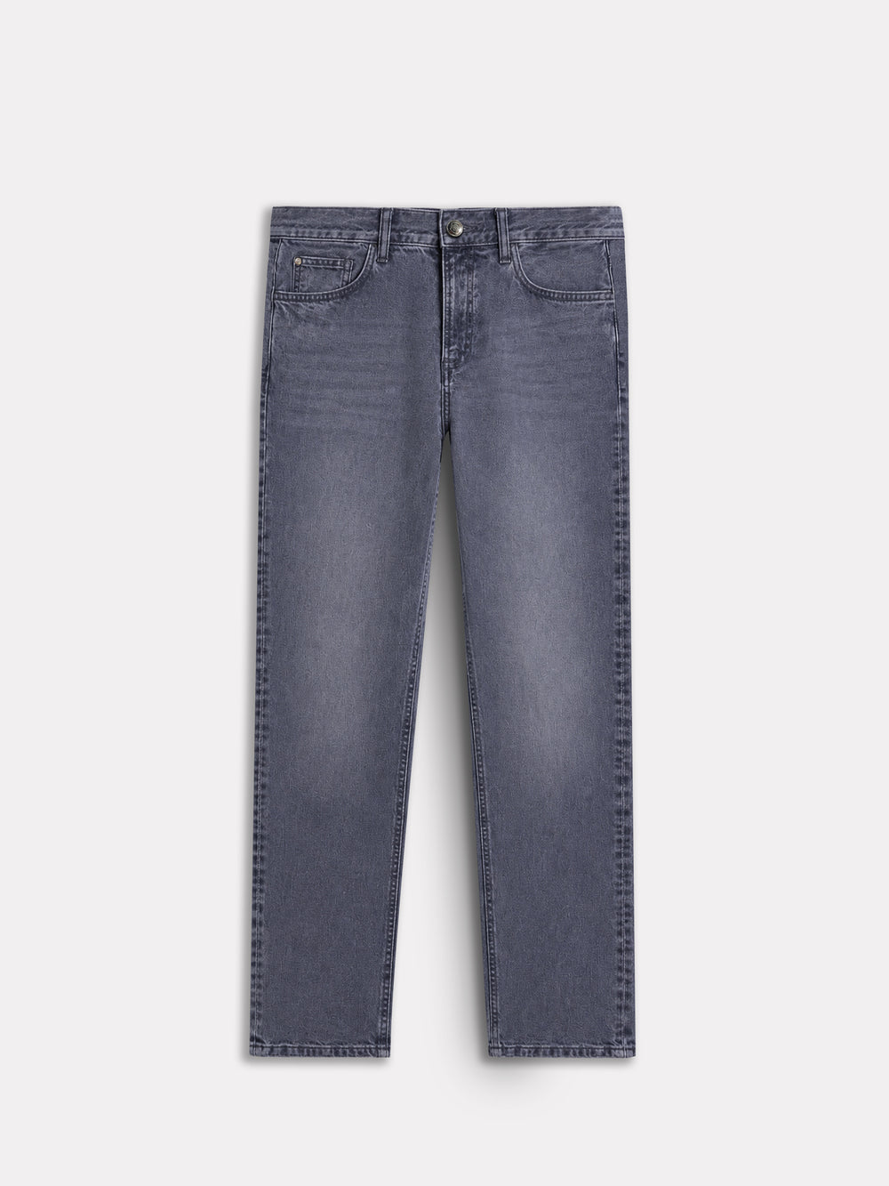 Grey Stonewash Straight Fit Casual Denim With Stretch