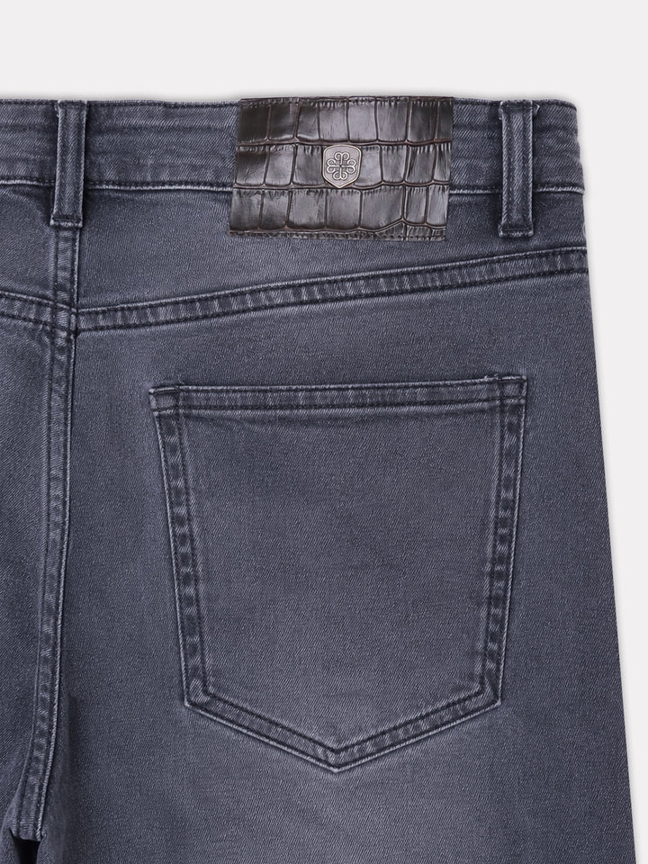 Grey Stonewash Straight Fit Casual Denim With Stretch