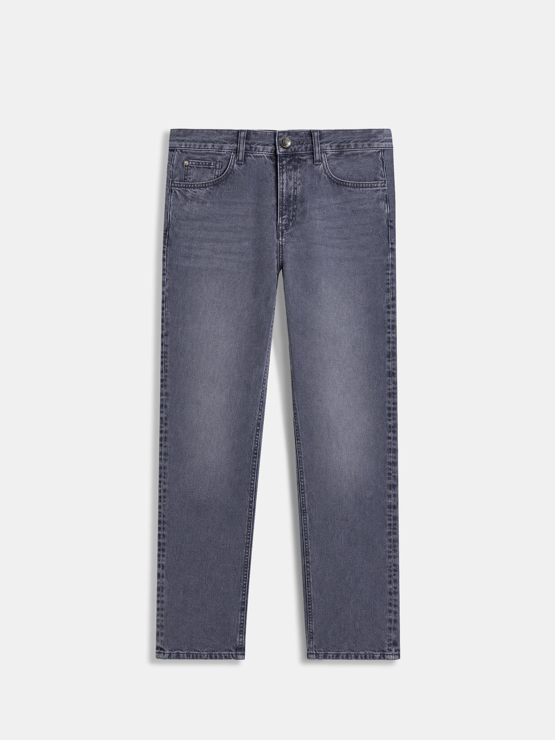 Grey Stonewash Straight Fit Casual Denim With Stretch