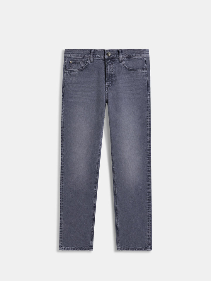 Grey Stonewash Straight Fit Casual Denim With Stretch