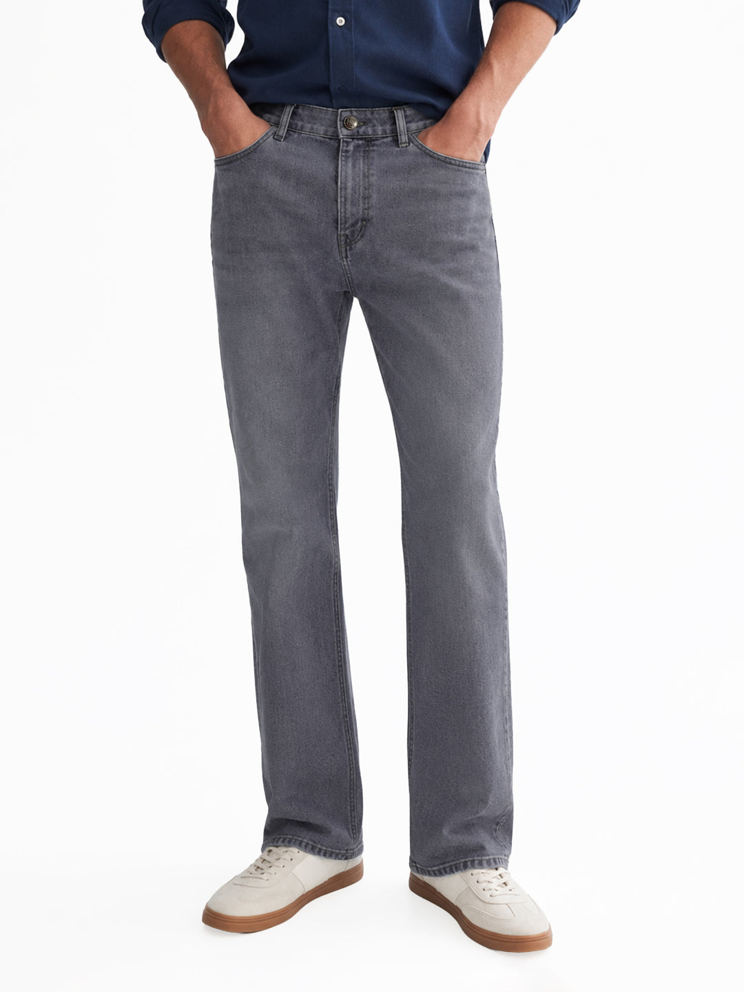 Grey Stonewash Straight Fit Casual Denim With Stretch