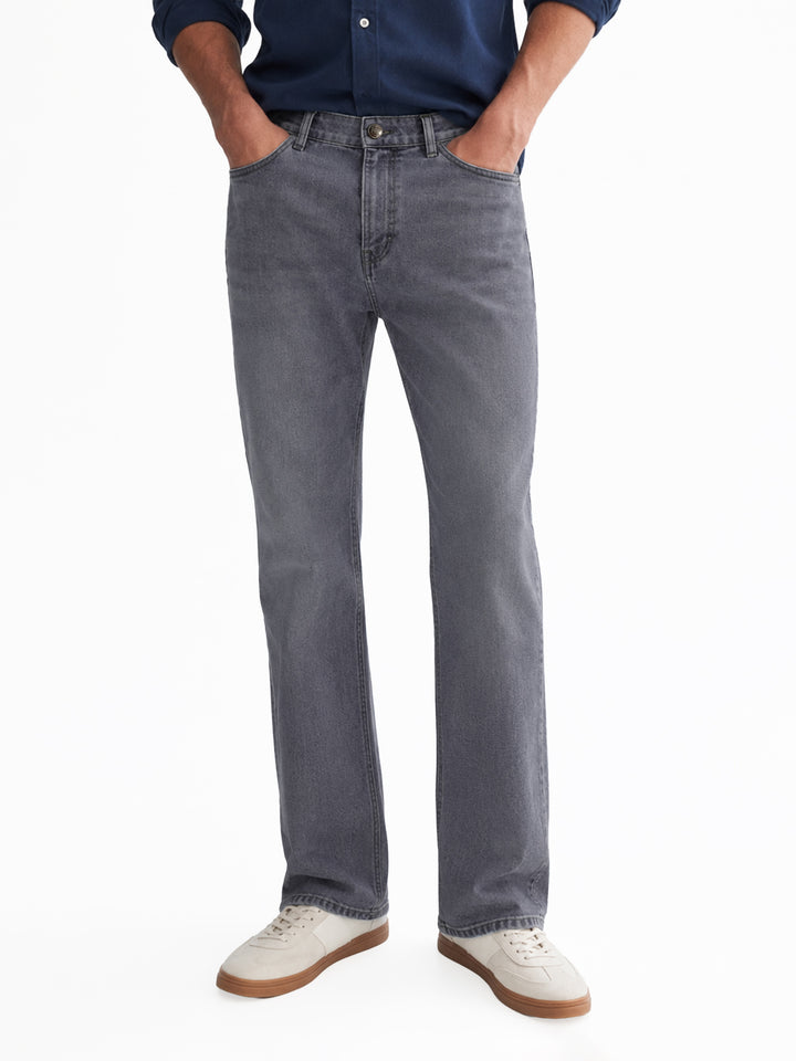 Grey Stonewash Straight Fit Casual Denim With Stretch