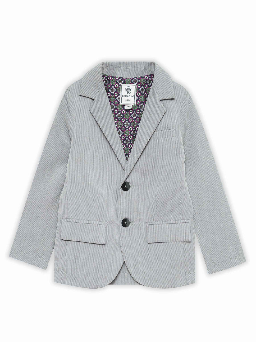 Grey Striped Kids Casual Blazer