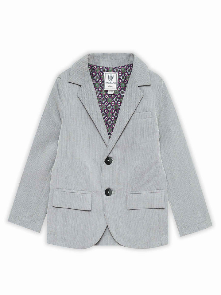 Grey Striped Kids Casual Blazer