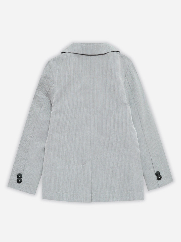 Grey Striped Kids Casual Blazer