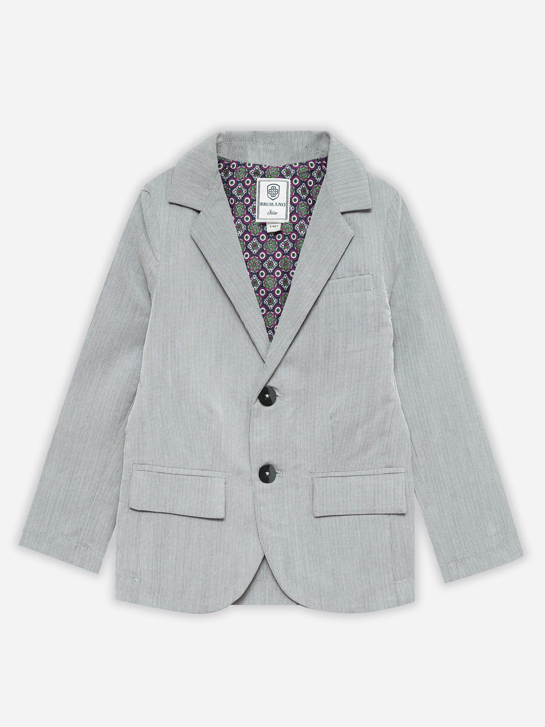 Grey Striped Kids Casual Blazer