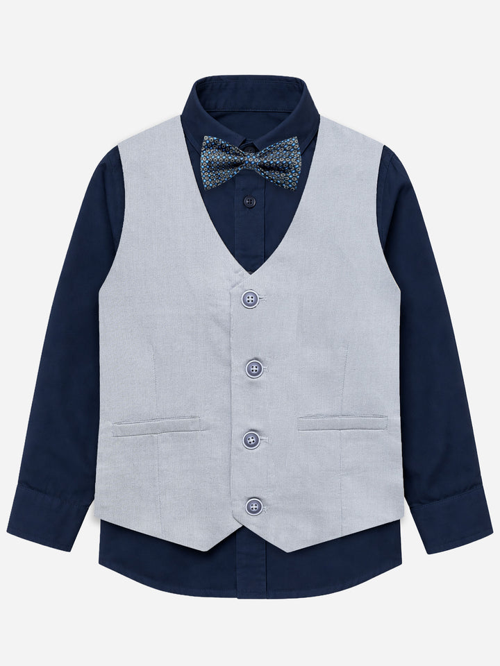 Grey Structured Formal Vest With Bow - Junior